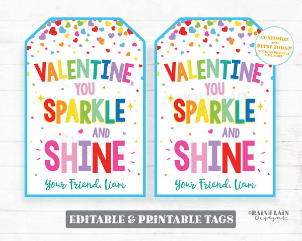Sparkle and Shine Valentine, Valentine's Day Tag, Preschool Classroom Exchange Shiny Printable Non-Candy Digital Download