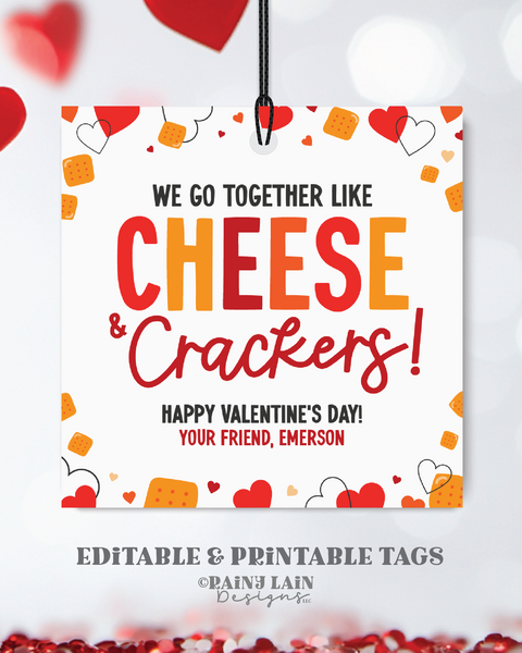 Cheese Crackers Valentine Tag, Cheesy Valentines Day Card, Candy Free Valentine Class Room School Exchange, Tween, Pre School Valentine