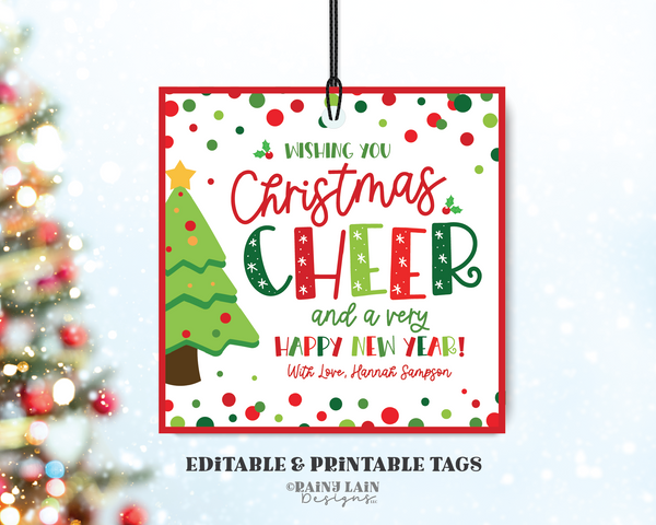 Editable Wishing you Christmas Cheer and a Happy New Year Gift Tag Template Holiday Staff Employee Thank you Teacher Appreciation PTO Secret Santa Gift Exchange