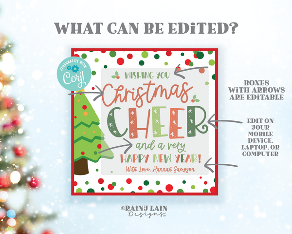Editable Wishing you Christmas Cheer and a Happy New Year Gift Tag Template Holiday Staff Employee Thank you Teacher Appreciation PTO Secret Santa Gift Exchange