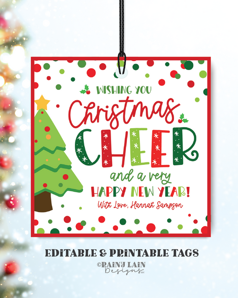 Editable Wishing you Christmas Cheer and a Happy New Year Gift Tag Template Holiday Staff Employee Thank you Teacher Appreciation PTO Secret Santa Gift Exchange