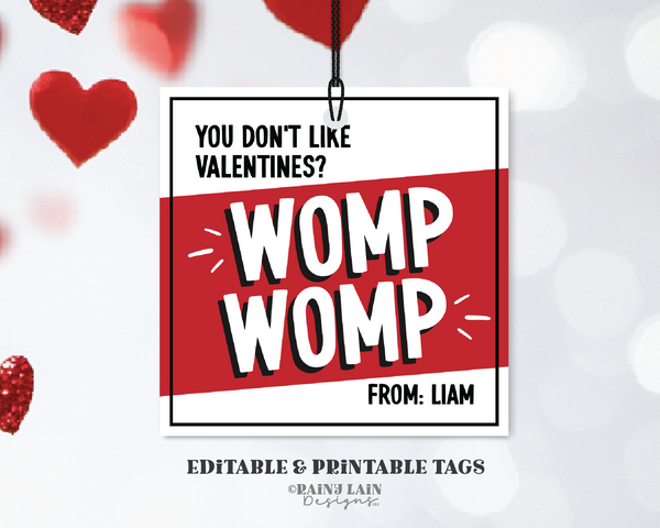 Womp Womp Valentine Tag, Tween, Middle School Valentine Exchange, Easy Class Valentine, Funny