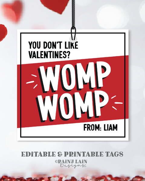 Womp Womp Valentine Tag, Tween, Middle School Valentine Exchange, Easy Class Valentine, Funny