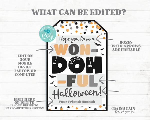 WonDOHful Halloween Tag Play dough Playdough Editable Halloween Gift Doh Student From Teacher Classmate Classroom Preschool