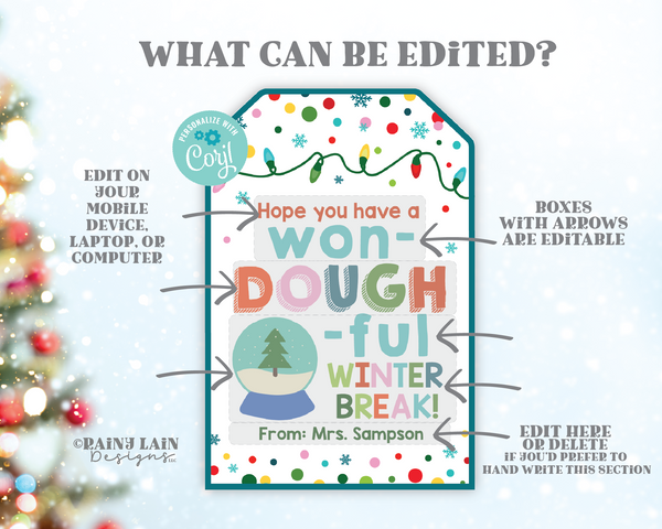 Won-DOUGH-ful Winter Break Tag Play dough Gift Christmas Holiday Playdough From Teacher to Student Classroom Preschool Printable Non-Candy