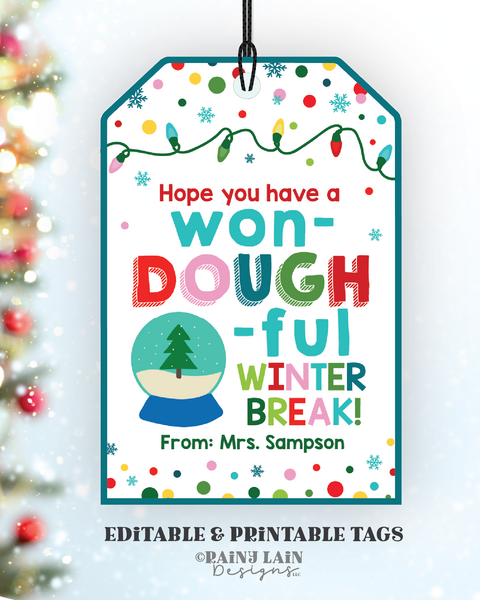 Won-DOUGH-ful Winter Break Tag Play dough Gift Christmas Holiday Playdough From Teacher to Student Classroom Preschool Printable Non-Candy