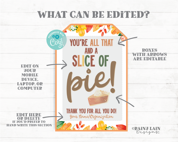 You're all that and a slice of Pie Tag Fall Leaves Appreciation Gift Autumn Thanksgiving Employee Company Staff Teacher Pumpkin Thank You
