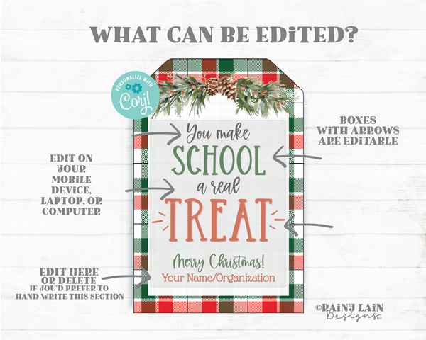 You Make School a Real Treat Tag Christmas Gift Holiday Appreciation Sweet From Teacher To Student Classroom School Staff PTO Exchange Plaid