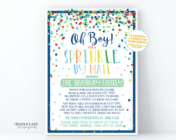 Baby Sprinkle By Mail Invitation Boy Baby Sprinkle Invite, Boy Sprinkle Ideas Sprinkle Shower Long Distance Sprinkle Navy Blue, Mint, Oh Boy