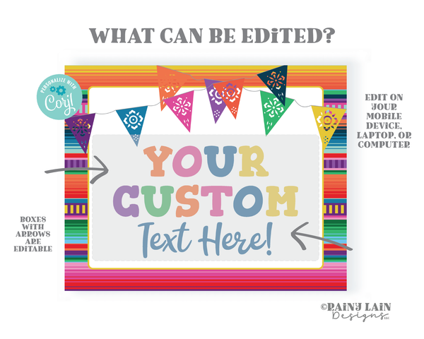 Custom Fiesta Sign Editable Serape Decorations Theme Welcome Fiesta Ideas Printable Fiesta Sign Poster Banner Birthday Shower Graduation