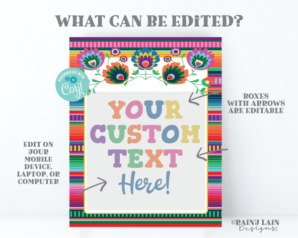 Editable Fiesta Sign Serape Decoration Cinco De Mayo Birthday Printable Banner Three-esta First Taco Twos-day Shower Gender Reveal Poster