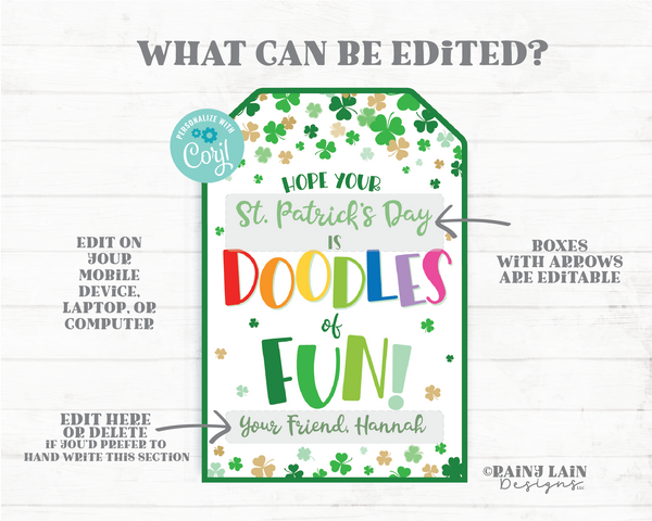 Doodles of Fun St Patrick's Day Tag Sketch Game Drawing Pad Shamrock Gift Preschool From Teacher Classroom Kids Non-Candy Student Tag