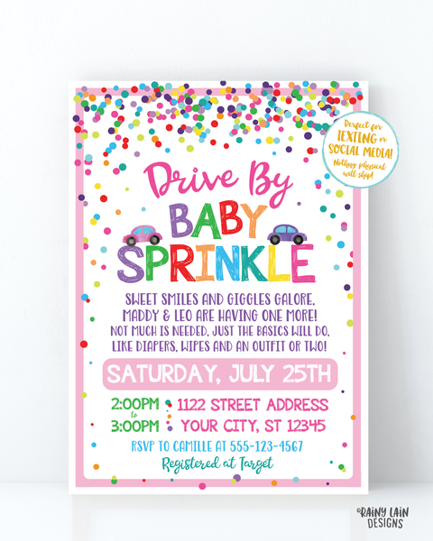 Drive By Baby Sprinkle Invitation Baby Sprinkle Drive By Invite Girl Sprinkle Drive By Parade Invite Girl Social Distancing Sprinkle Girl