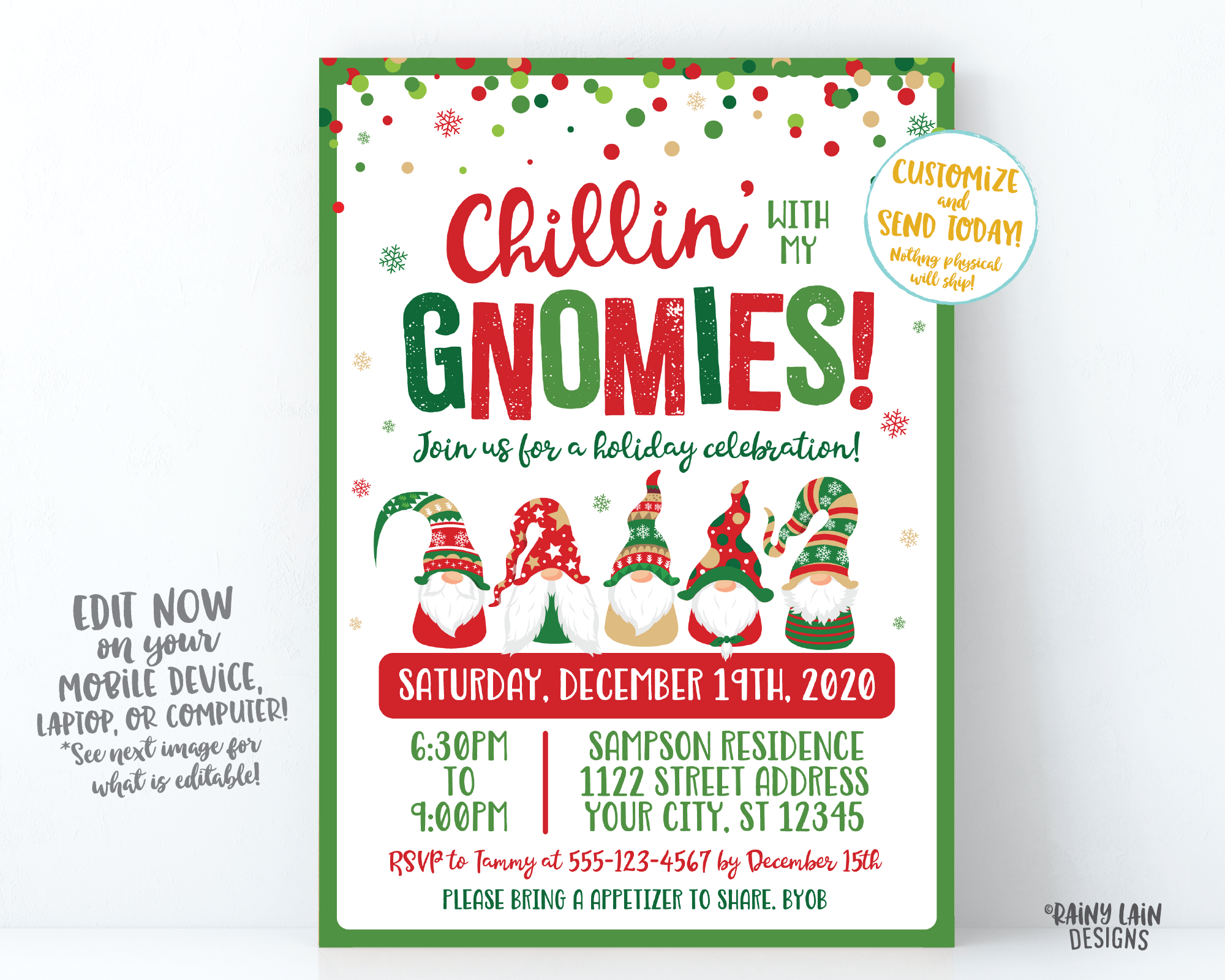 Chillin with my Gnomies Invite Gnome Christmas Party Invitation Gnomes Holiday Party Invite Holiday Celebration Christmas Gnomes Gnome Party