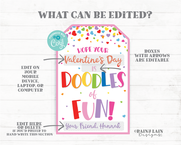 Doodles of Fun Valentine Tag Sketch Game Drawing Pad Valentine's Day Gift Preschool Classroom Printable Kids Non-Candy Valentine Tag