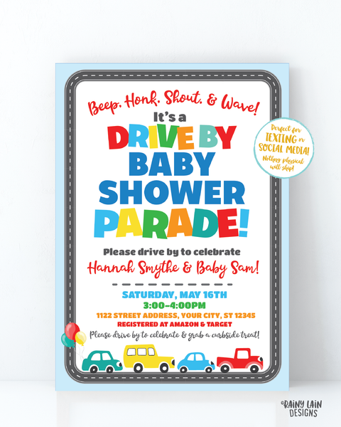 Drive By Baby Shower Invitation Boy Drive By Baby Shower Invite, Boy Baby Shower Drive By Parade, Social Distancing Baby Shower Car Parade