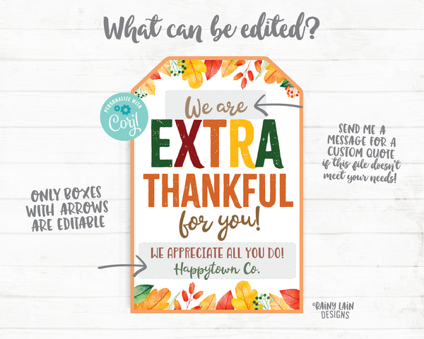 Extra Thankful For You Tags, Gum Tags, Mint Tags, Thanksgiving Tags, Fall Appreciation Tags, Teacher Appreciation, Coach Thank you, Gift Tag