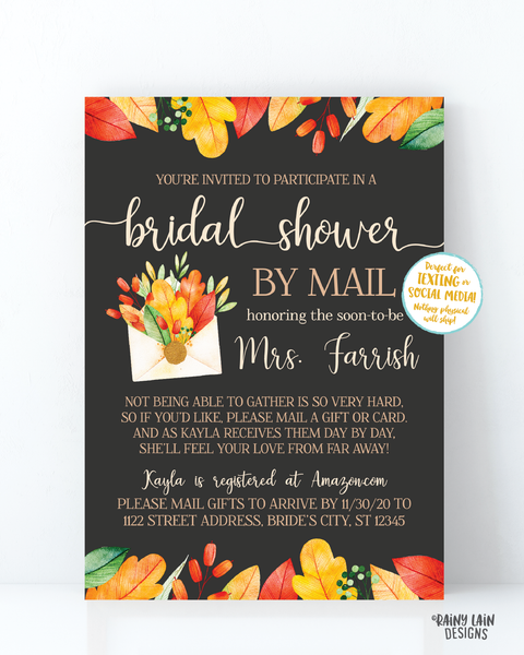 Fall Bridal Shower By Mail Invitation, Autumn Bridal Shower By Mail, Fall Leaves, Autumn Leaves, Chalkboard, Wedding Shower By Mail Fall