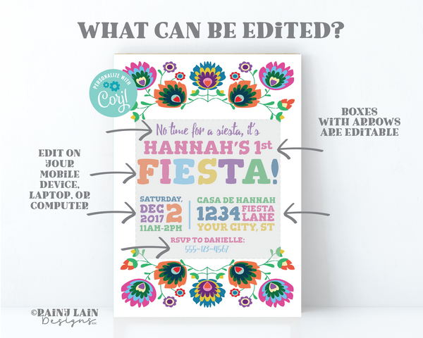 First Fiesta Invitation Editable First Birthday Fiesta Invite Printable Mexican Floral Fiesta Digital 1st Fiesta Girl Fiesta Party Ideas