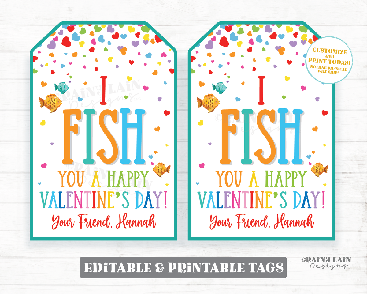 Goldfish Valentine Fish You a Happy Valentine's Day Goldfish Tag Presc – Rainy Lain Designs LLC for Printable Free Goldfish Valentine Printable