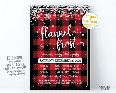 Flannel and Frost Invitation Flannel Holiday party Flannel and Frost Christmas Party Invite Holiday Cozy Holiday Celebration, Flannel Invite