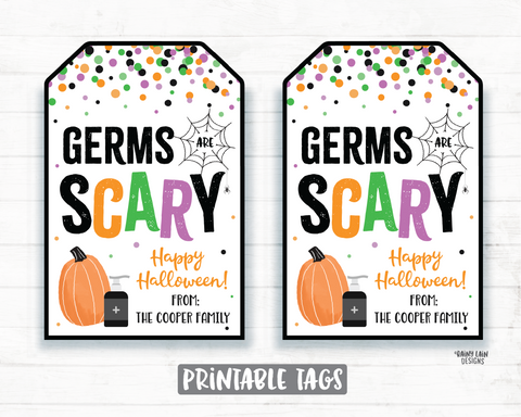 Germs are Scary Tag, Safe and Clean Halloween Tags Printable Halloween Tag Editable Hand Sanitizer Tags Halloween 2020 Ideas Gift tags favor