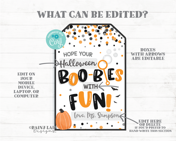 Hope your Halloween BOO-bles with Fun Bubbles of Fun Halloween Tag From Teacher Non-Candy Printable Preschool Kids Classmate Valentine Tag