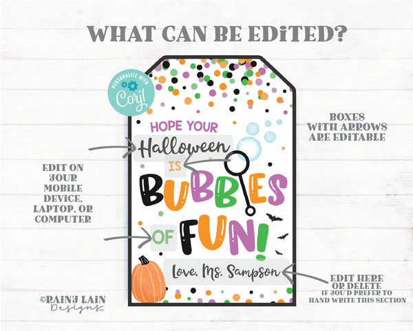 Hope your Halloween is Bubbles of Fun Halloween Tag From Teacher to Student  Non-Candy Printable Preschool Kids Classmate Gift Favor Tag