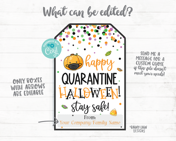 Happy Quarantine Halloween Tags Printable Halloween Editable Halloween Favor Tags Halloween Mask Tags 2020 Social Distancing Pandemic