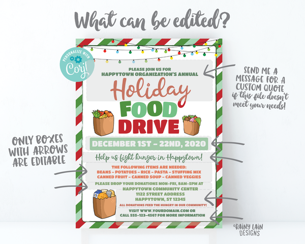 Holiday Food Drive Flyer, Christmas Food Drive, Winter Food Drive, Hunger Drive Flier, Invitation Information Card Digital Flyer Editable