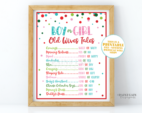 Christmas Old Wives Tales Sign Holiday Gender Reveal Poster Gender Reveal Old Wives Tales Confetti Boy or Girl Printable Gender Reveal Sign