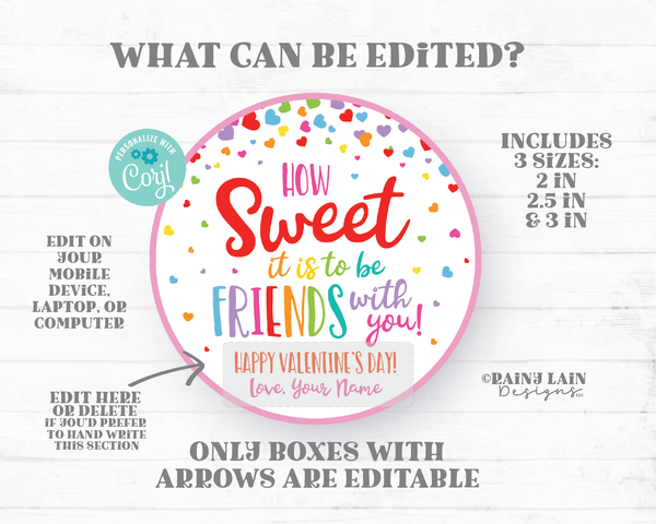 How sweet it is to be friends with you Valentine Treat Tag Lollipop Candy Sucker Donut Cupcake Printable Kids Valentine Preschool Classroom