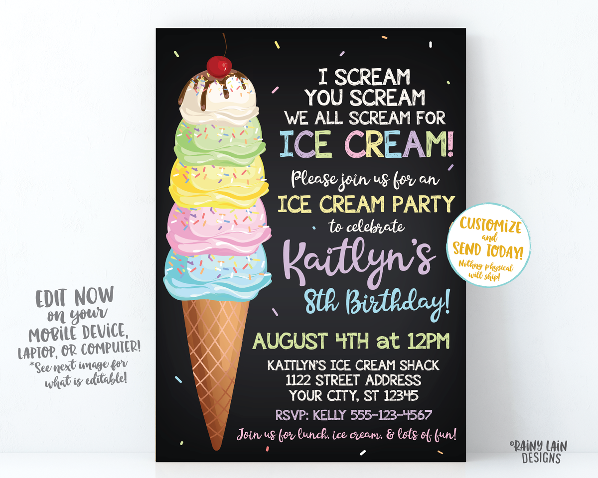Editable Ice Cream Truck Birthday Invitation I scream You -  Portugal