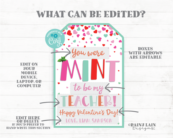 You were Mint to be my Teacher Valentine Tag Mint Cookies Candy Thank you Gift Appreciation Classroom Easy Kids Friend Printable