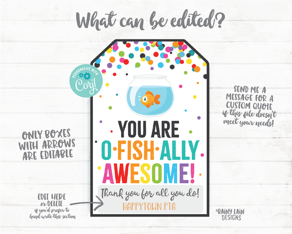 You Are O Fish Ally Awesome Tag Goldfish Gift Tag Fish Employee Appreciation Frontline Essential Worker Staff Corporate Teacher PTO School