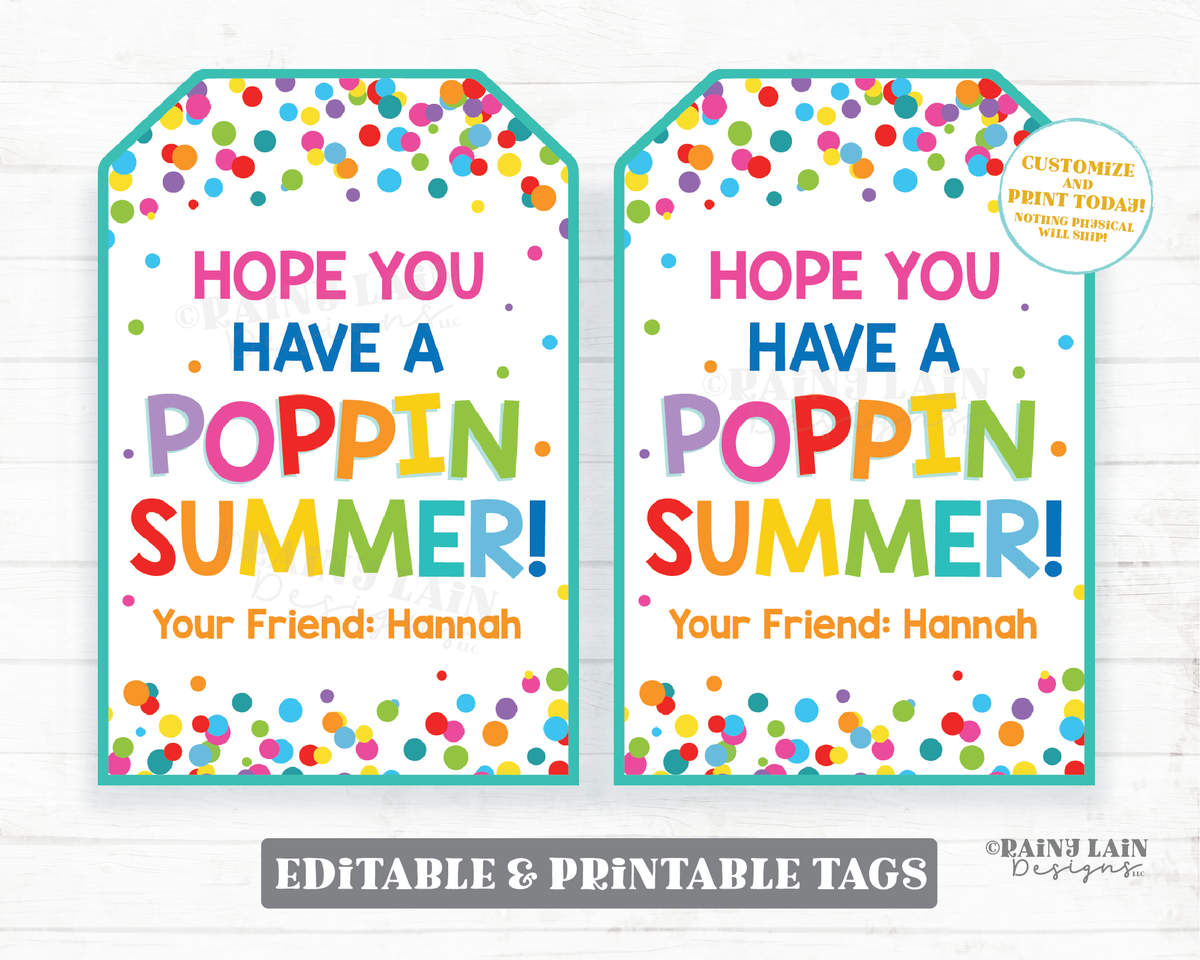 Hope You Have a Poppin Summer Tags End of School Year Gift Tags Popcor ...