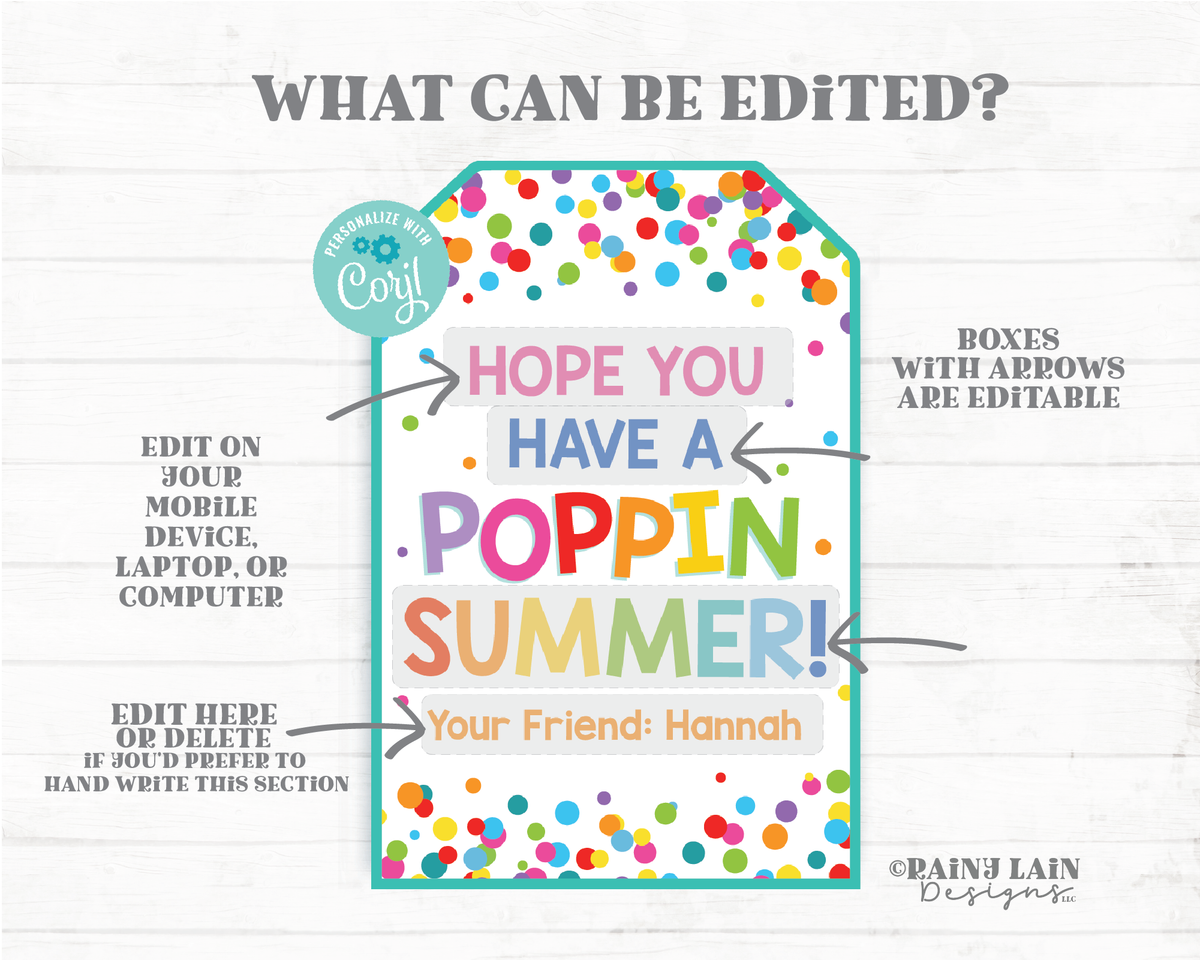 Hope You Have a Poppin Summer Tags End of School Year Gift Tags Popcor ...