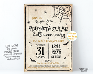 Spooktacular Halloween Party Invitation, Backyard Halloween Party, Social Distancing Halloween party Invite, Outside halloween, spiders bats