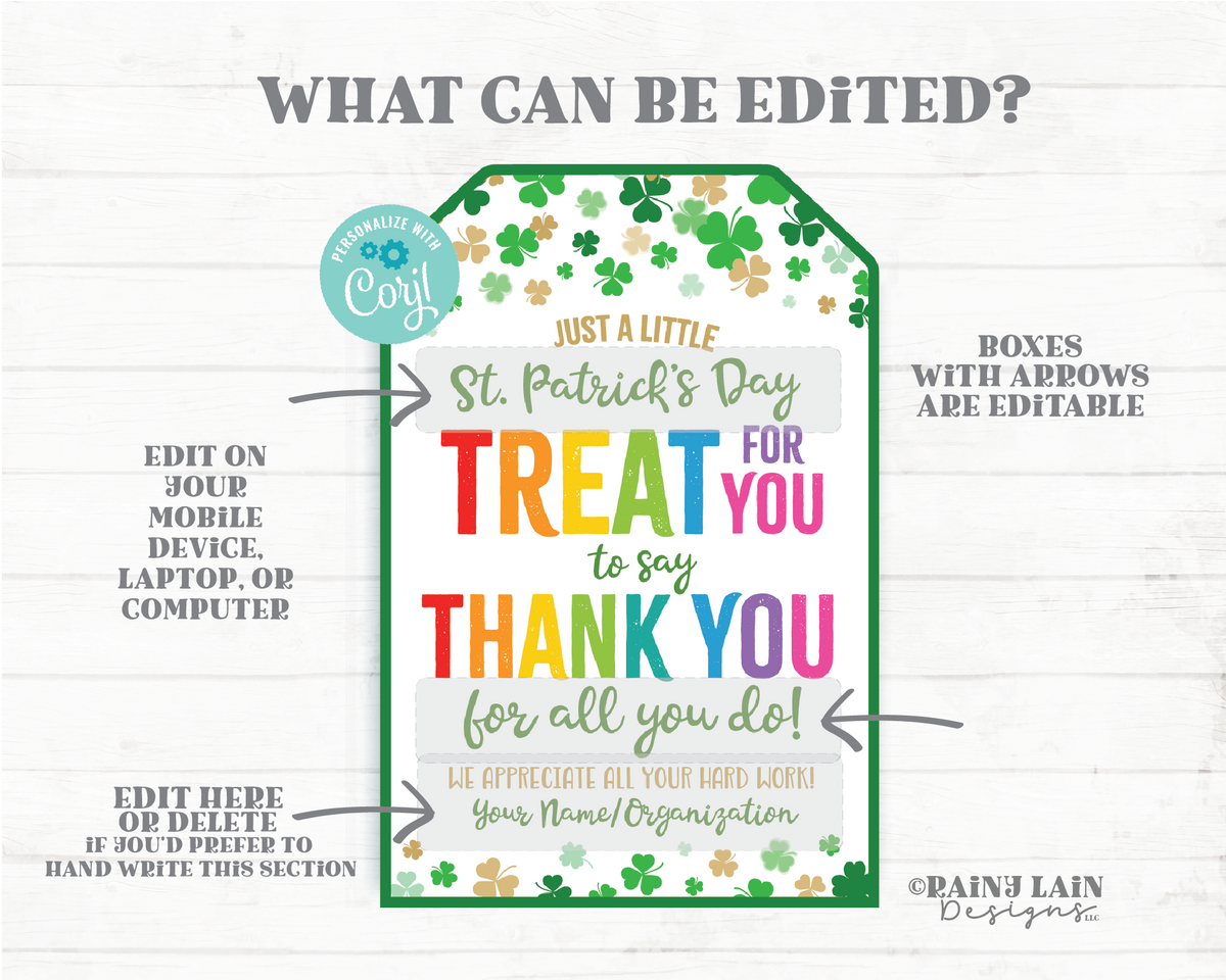 Treat for you to say Thank you for all you do Gift Tags St Patrick's D ...