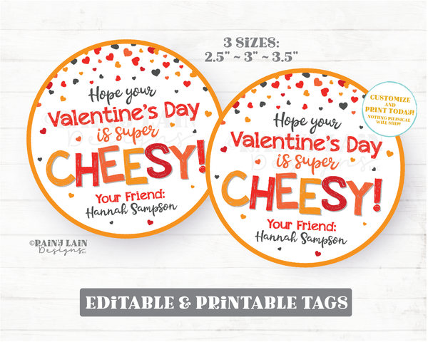 Cheesy Valentine Tag Valentine's Day Super Cheesy Cheese Crackers Cheez Goldfish Printable Kids Preschool Classroom Non-Candy Valentine