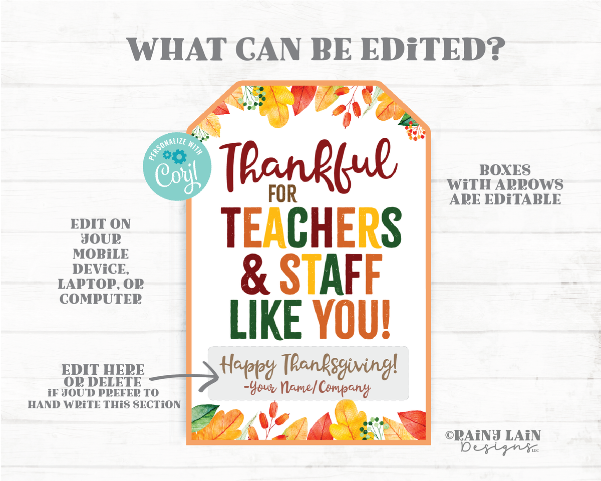 Thankful for Teachers and Staff Like You Tags, Thankful Tags, Pie Tags ...