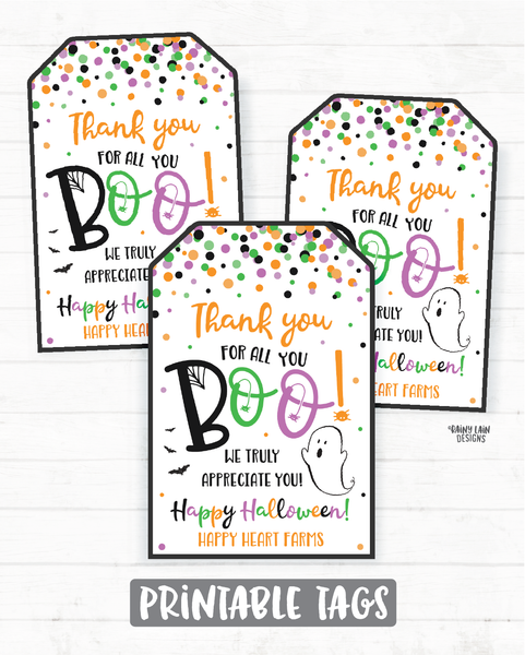 Thank you for all you boo Tag Halloween Tag Printable Halloween Tag Editable Favor Tag Halloween thank you tag Employee Teacher Staff School