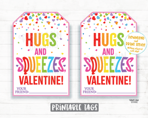 Squeeze Valentine Hugs and Squeezes Squishie Applesauce Squishy Toy Squishee Squeeze Preschool Classroom Printable Non-Candy Valentine Tag