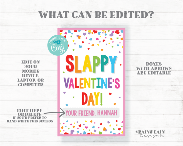 Slappy Valentine's Day Slap Bracelet Valentine Slappy Valentine Preschool Classroom Printable Kids Non-Candy From Teacher to Student