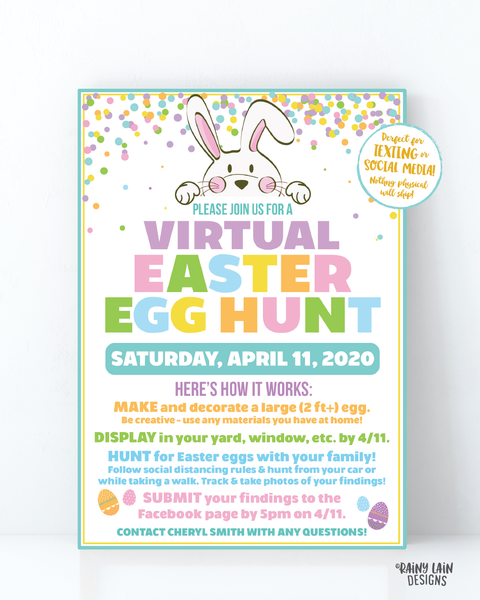Virtual Easter Egg Hunt Invitation, Neighborhood Easter egg Scavenger Hunt, Long Distance Egg Hunt, Social Distancing Easter Egg Hunt, Local