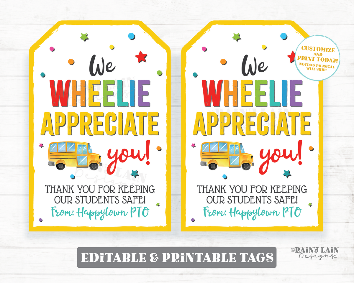 Bus Driver Gift Tag We Wheelie Appreciate You National School Bus Driv – Rainy Lain Designs LLC for Free Printable Bus Driver Cards
