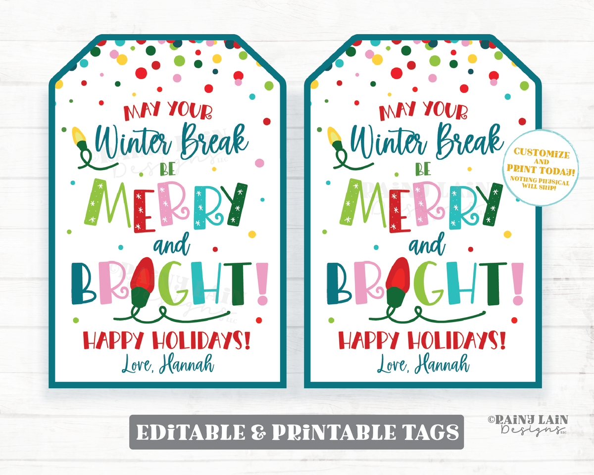 Merry and Bright Tag Christmas Gift Tags Holiday Appreciation Tag Chri –  Rainy Lain Designs LLC