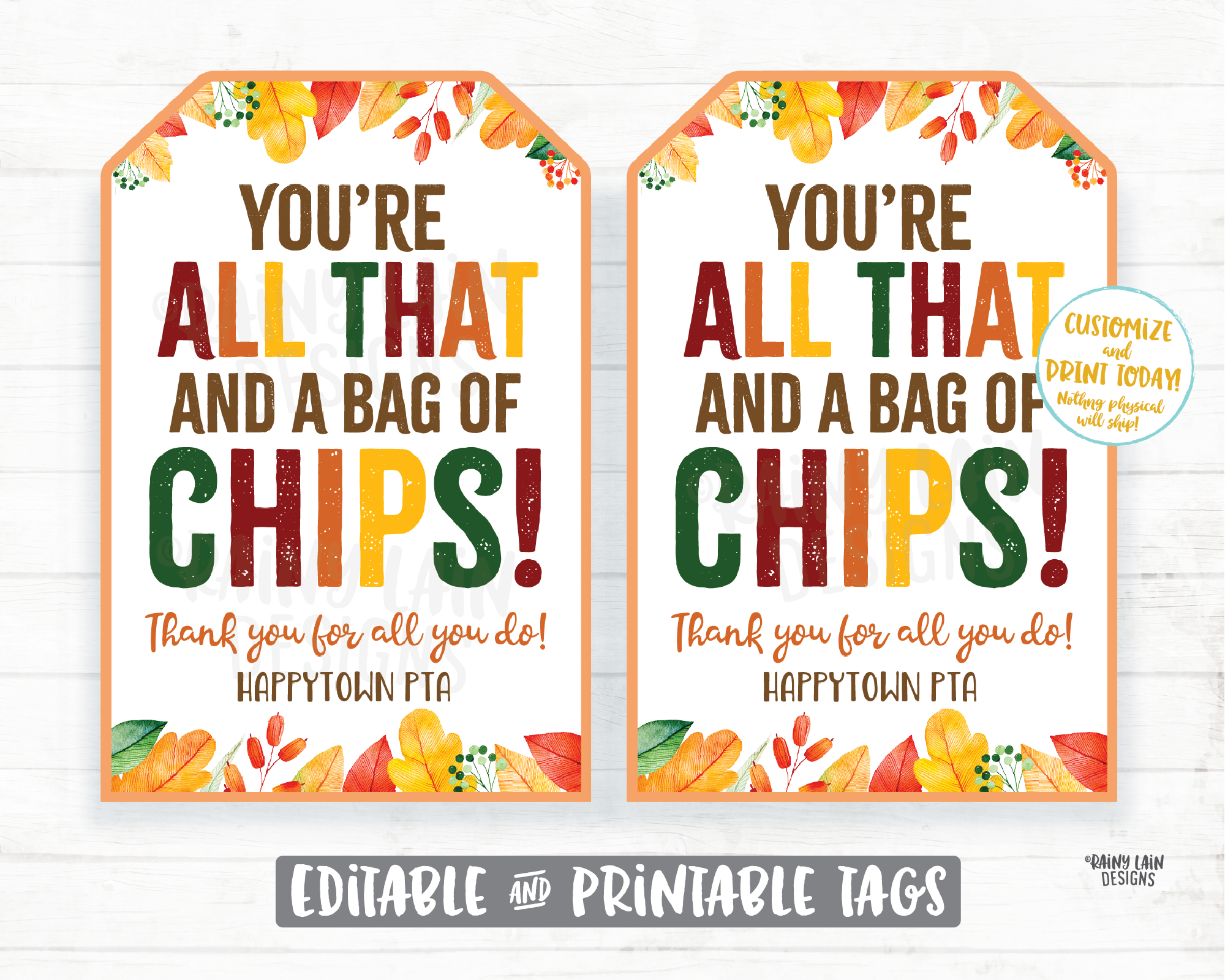 You're all that and a bag of chips Fall Gift Tag Employee Appreciation Tag Company Frontline Essential Worker Staff Corporate Teacher PTO