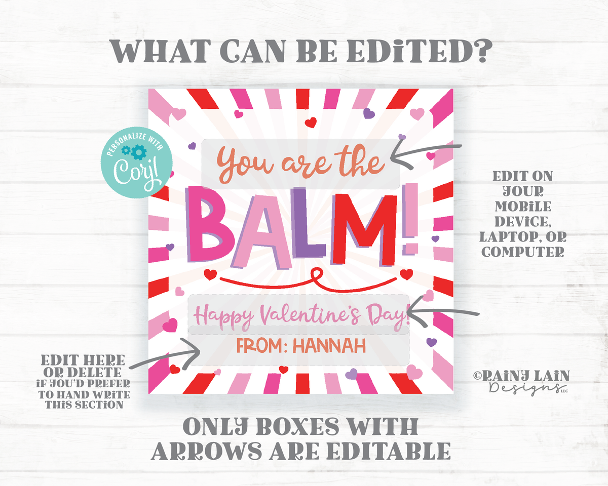 Lip Balm Valentine Tag You're the Balm Chapstick Valentine's Day Thank –  Rainy Lain Designs LLC