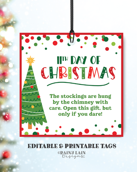 12 Days of Christmas Gift Tags, Editable Printable Cards, Square, Elf, Secret Santa Gift Exchange Office Co-worker